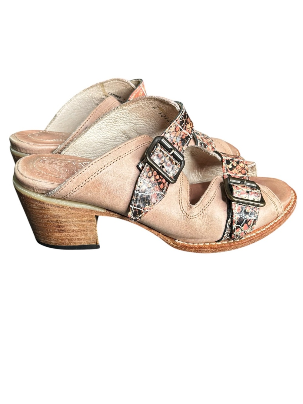 Freebird Caprice Blush Leather Snake Print Strap Buckle Sandals 7 Boho Western